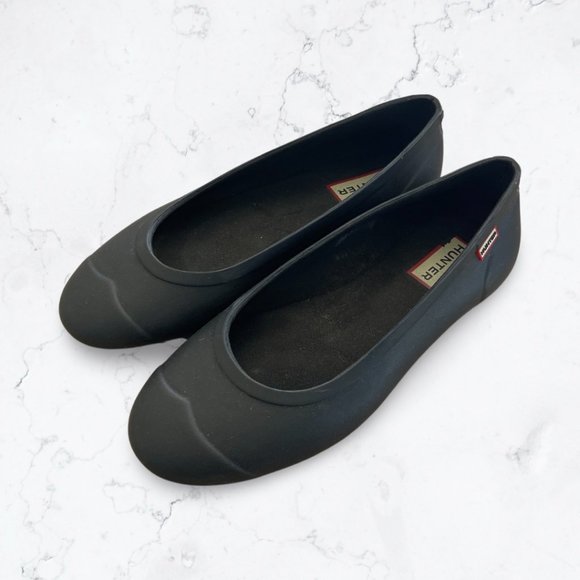 Hunter Womens Tour Black Rubber Ballet Flats US 5.5 - Picture 1 of 10